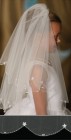 First Communion Veil with Scalloped Edge Embroidered Bead and Flower Accents