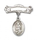 Pin Badge with St. Daniel Charm and Arched Polished Engravable Badge Pin