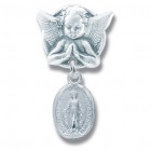 Baby Pin Guardian Angel and Miraculous Medal Sterling Silver