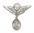 Pin Badge with St. Stephanie Charm and Angel with Larger Wings Badge Pin