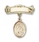 Pin Badge with St. Isidore of Seville Charm and Arched Polished Engravable Badge Pin