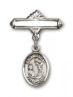 Pin Badge with St. Cecilia Charm and Polished Engravable Badge Pin