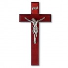 Silverstone Corpus with Dark Cherry Wood Wall Crucifix - 10 inch