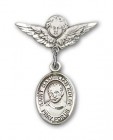 Pin Badge with St. Maximilian Kolbe Charm and Angel with Smaller Wings Badge Pin