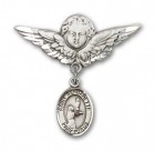 Pin Badge with St. Bernadette Charm and Angel with Larger Wings Badge Pin