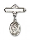 Pin Badge with St. Rose of Lima Charm and Polished Engravable Badge Pin
