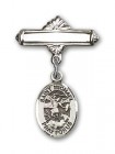 Pin Badge with St. Michael the Archangel Charm and Polished Engravable Badge Pin