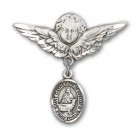 Pin Badge with St. Catherine of Sweden Charm and Angel with Larger Wings Badge Pin