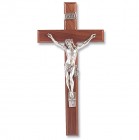 Walnut Finish Walnut Wall Crucifix Silver-tone Corpus - 13 inch