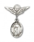 Pin Badge with St. Aidan of Lindesfarne Charm and Angel with Smaller Wings Badge Pin