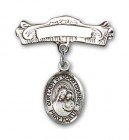 Pin Badge with Our Lady of Good Counsel Charm and Arched Polished Engravable Badge Pin
