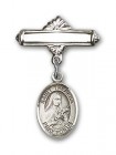 Pin Badge with St. Theresa Charm and Polished Engravable Badge Pin