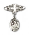 Pin Badge with St. Clare of Assisi Charm and Badge Pin with Cross