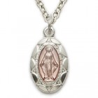 Sterling Silver Pink Enameled Oval Miraculous Baby Medal  