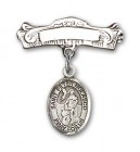 Pin Badge with St. Peter Nolasco Charm and Arched Polished Engravable Badge Pin