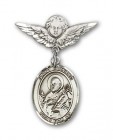 Pin Badge with St. Meinrad of Einsideln Charm and Angel with Smaller Wings Badge Pin
