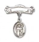 Pin Badge with St. Casimir of Poland Charm and Arched Polished Engravable Badge Pin