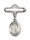 Pin Badge with St. Agnes of Rome Charm and Polished Engravable Badge Pin