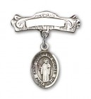 Pin Badge with St. Joseph the Worker Charm and Arched Polished Engravable Badge Pin