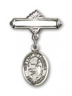 Pin Badge with Our Lady of Lourdes Charm and Polished Engravable Badge Pin