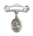 Pin Badge with St. Francis Xavier Charm and Arched Polished Engravable Badge Pin