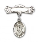 Pin Badge with St. Dunstan Charm and Arched Polished Engravable Badge Pin