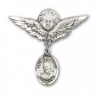 Pin Badge with St. Luigi Orione Charm and Angel with Larger Wings Badge Pin