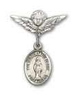Pin Badge with Virgin of the Globe Charm and Angel with Smaller Wings Badge Pin