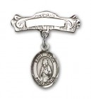 Pin Badge with St. Alice Charm and Arched Polished Engravable Badge Pin
