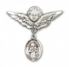 Pin Badge with St. Agatha Charm and Angel with Larger Wings Badge Pin