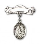 Pin Badge with St. Augustine of Hippo Charm and Arched Polished Engravable Badge Pin