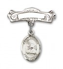 Pin Badge with St. Joshua Charm and Arched Polished Engravable Badge Pin