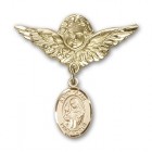 Pin Badge with St. Clare of Assisi Charm and Angel with Larger Wings Badge Pin