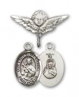 Pin Badge with Our Lady of Mount Carmel Charm and Angel with Smaller Wings Badge Pin