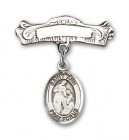 Pin Badge with St. Ann Charm and Arched Polished Engravable Badge Pin