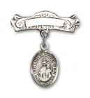 Pin Badge with Our Lady of Consolation Charm and Arched Polished Engravable Badge Pin