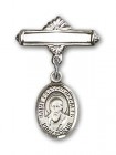 Pin Badge with St. Francis de Sales Charm and Polished Engravable Badge Pin