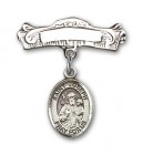 Pin Badge with St. Joseph Charm and Arched Polished Engravable Badge Pin