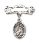 Pin Badge with St. Thomas of Villanova Charm and Arched Polished Engravable Badge Pin