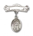 Pin Badge with St. Matthias the Apostle Charm and Arched Polished Engravable Badge Pin