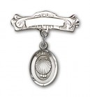 Baby Pin with Baptism Charm and Arched Polished Engravable Badge Pin