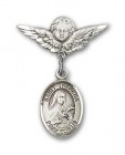 Pin Badge with St. Theresa Charm and Angel with Smaller Wings Badge Pin