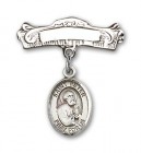 Pin Badge with St. Peter the Apostle Charm and Arched Polished Engravable Badge Pin