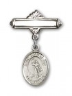 Pin Badge with St. Joan of Arc Charm and Polished Engravable Badge Pin