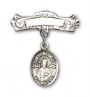 Pin Badge with St. Leo the Great Charm and Arched Polished Engravable Badge Pin