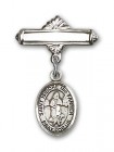 Pin Badge with St. Isidore the Farmer Charm and Polished Engravable Badge Pin