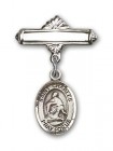 Pin Badge with St. Charles Borromeo Charm and Polished Engravable Badge Pin