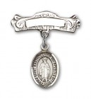 Pin Badge with St. Bartholomew the Apostle Charm and Arched Polished Engravable Badge Pin