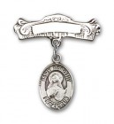 Pin Badge with St. Dorothy Charm and Arched Polished Engravable Badge Pin