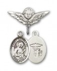 Pin Badge with St. Camillus of Lellis Charm and Angel with Smaller Wings Badge Pin
